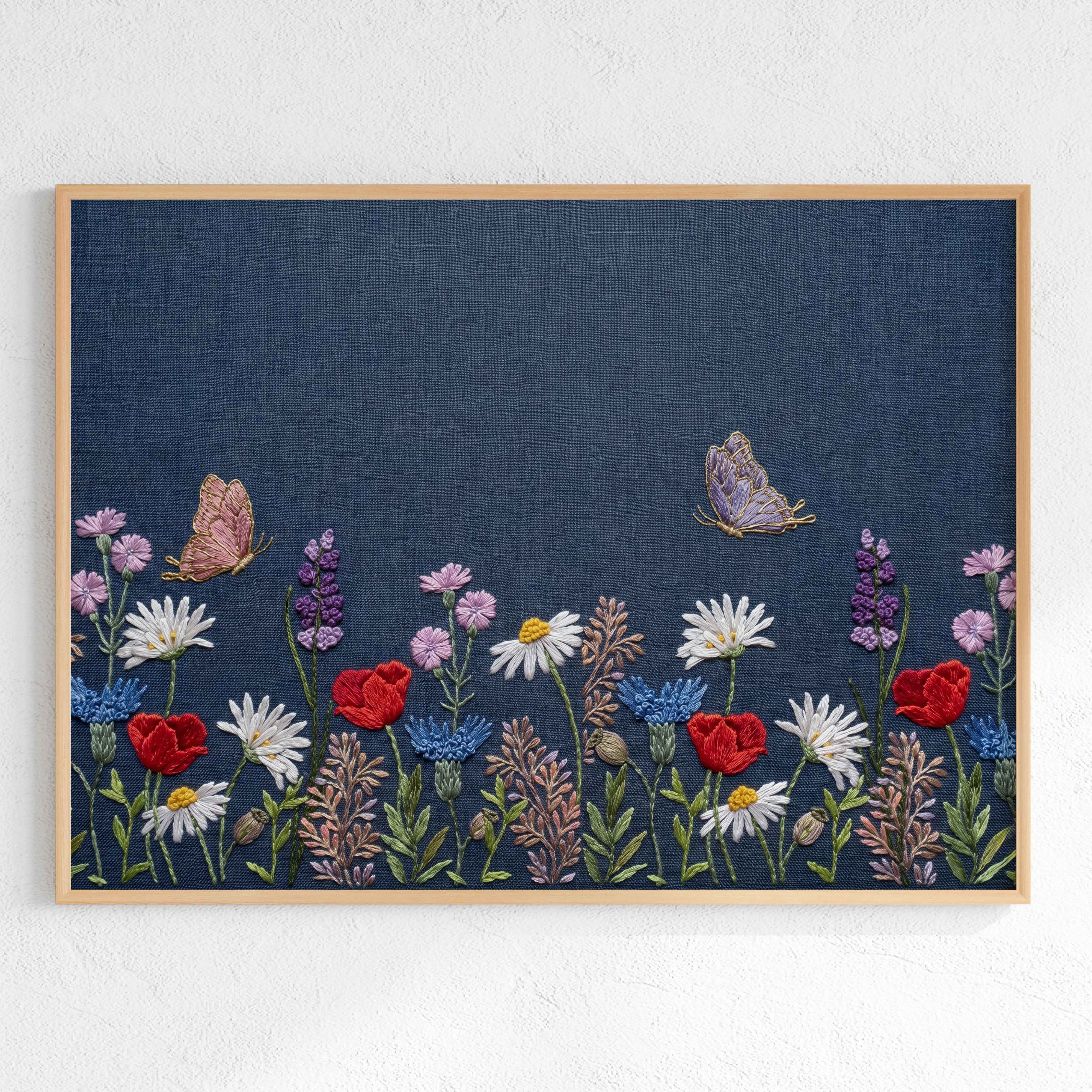 Cottagecore Wildflower Wall Art Print | Embroidery Style