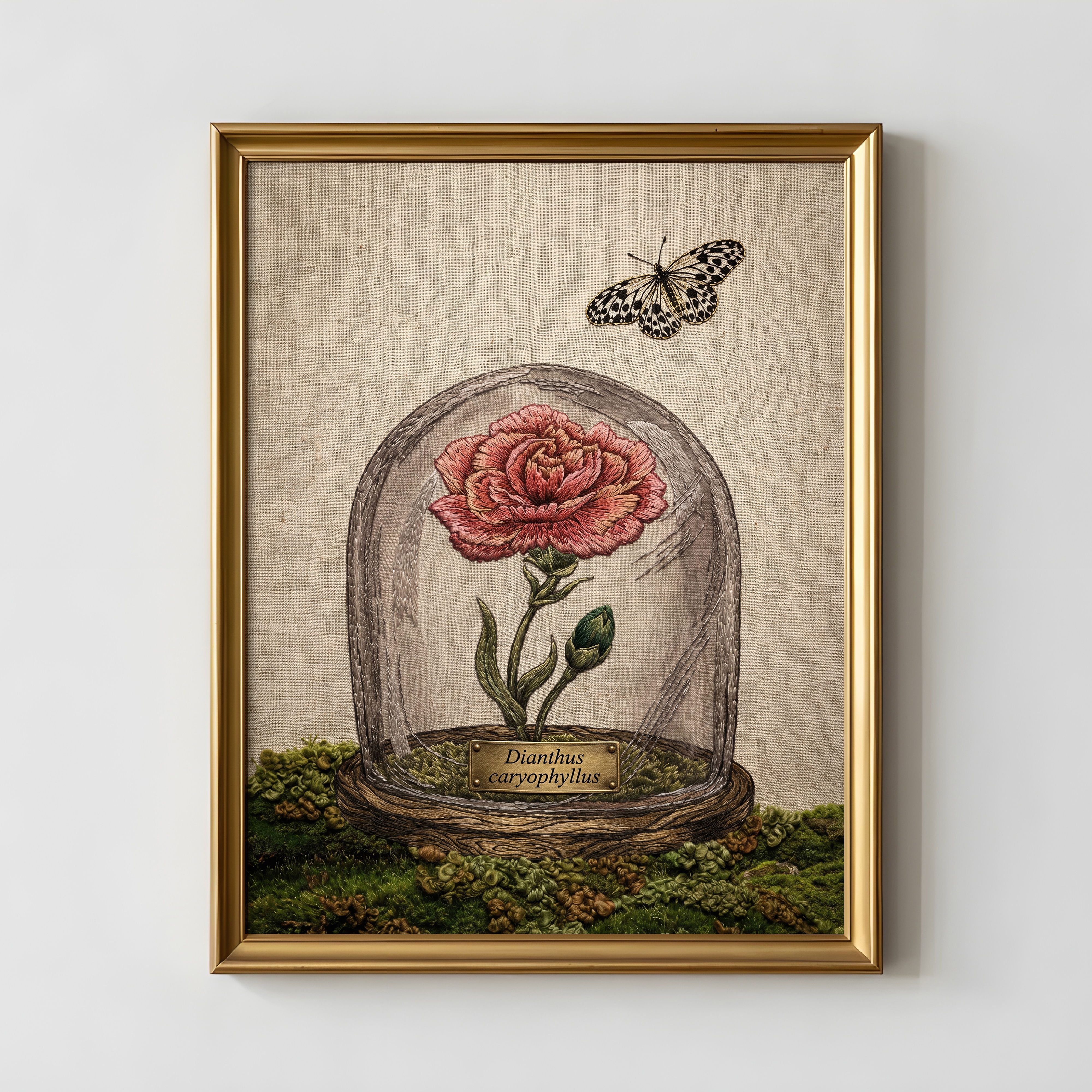 Dark Cottagecore Carnation Wall Art Print | Embroidery Style