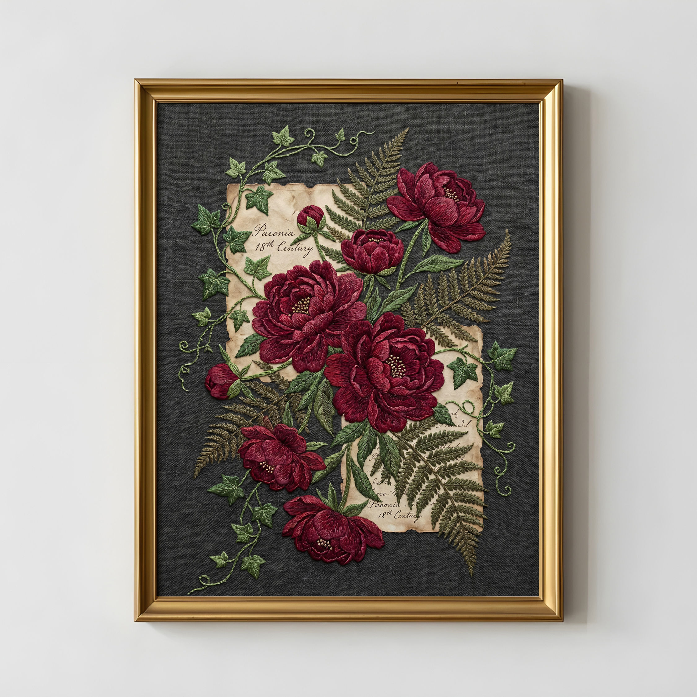 Dark Academia Peony Wall Art Printable | Embroidery Style
