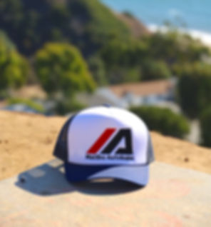 Blue and White Embroidered trucker hat front