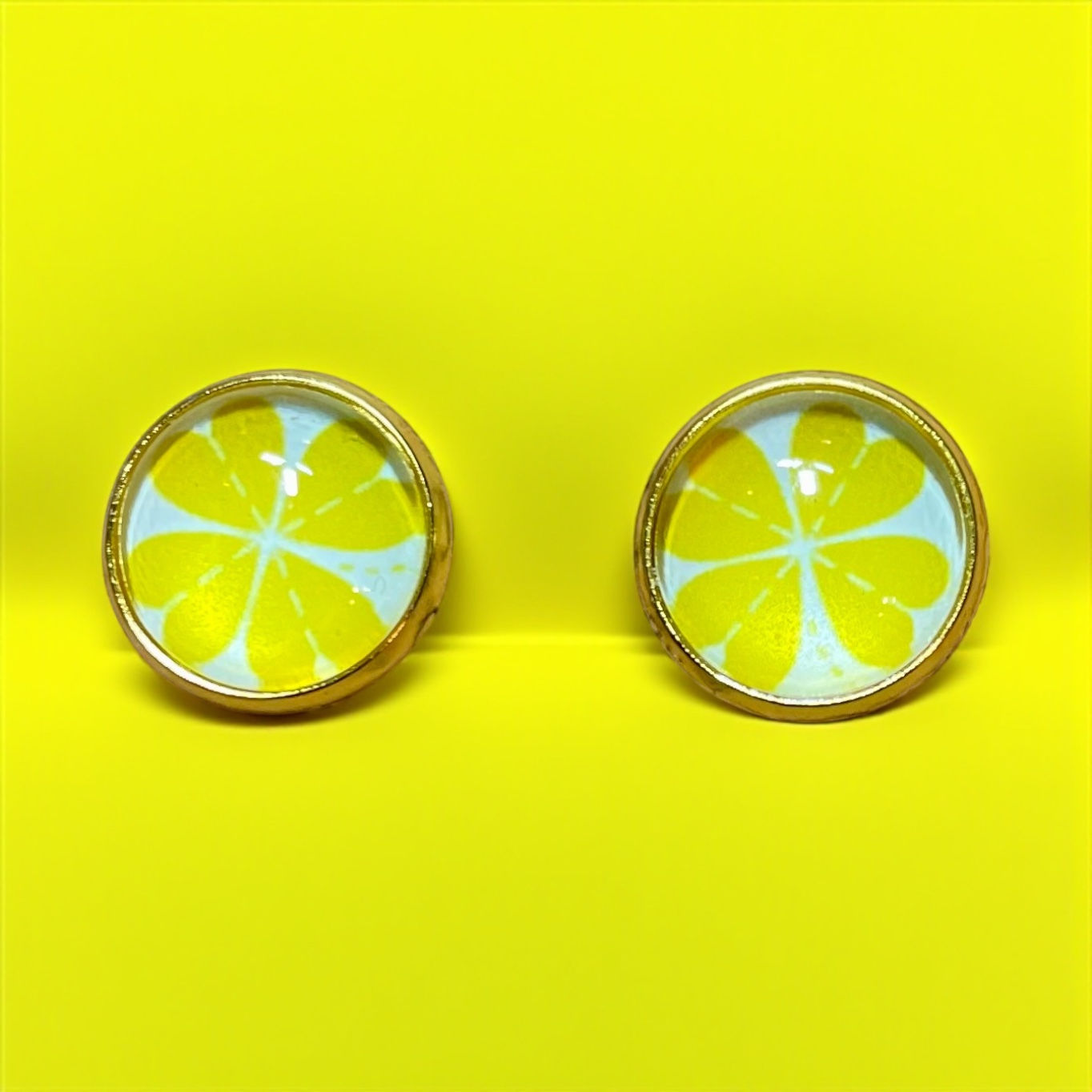 Yellow 4-Leaf Clover Mini Cabochon Stud Earrings