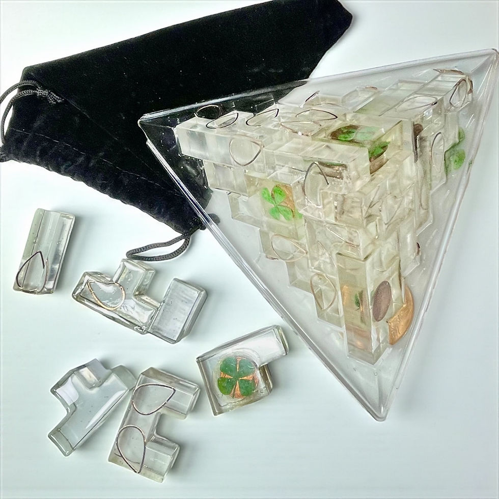 Thumbnail: 3D Puzzle-Real 4-Leaf Clovers & 1968 Irish Penny - Rose Gold Teardrop