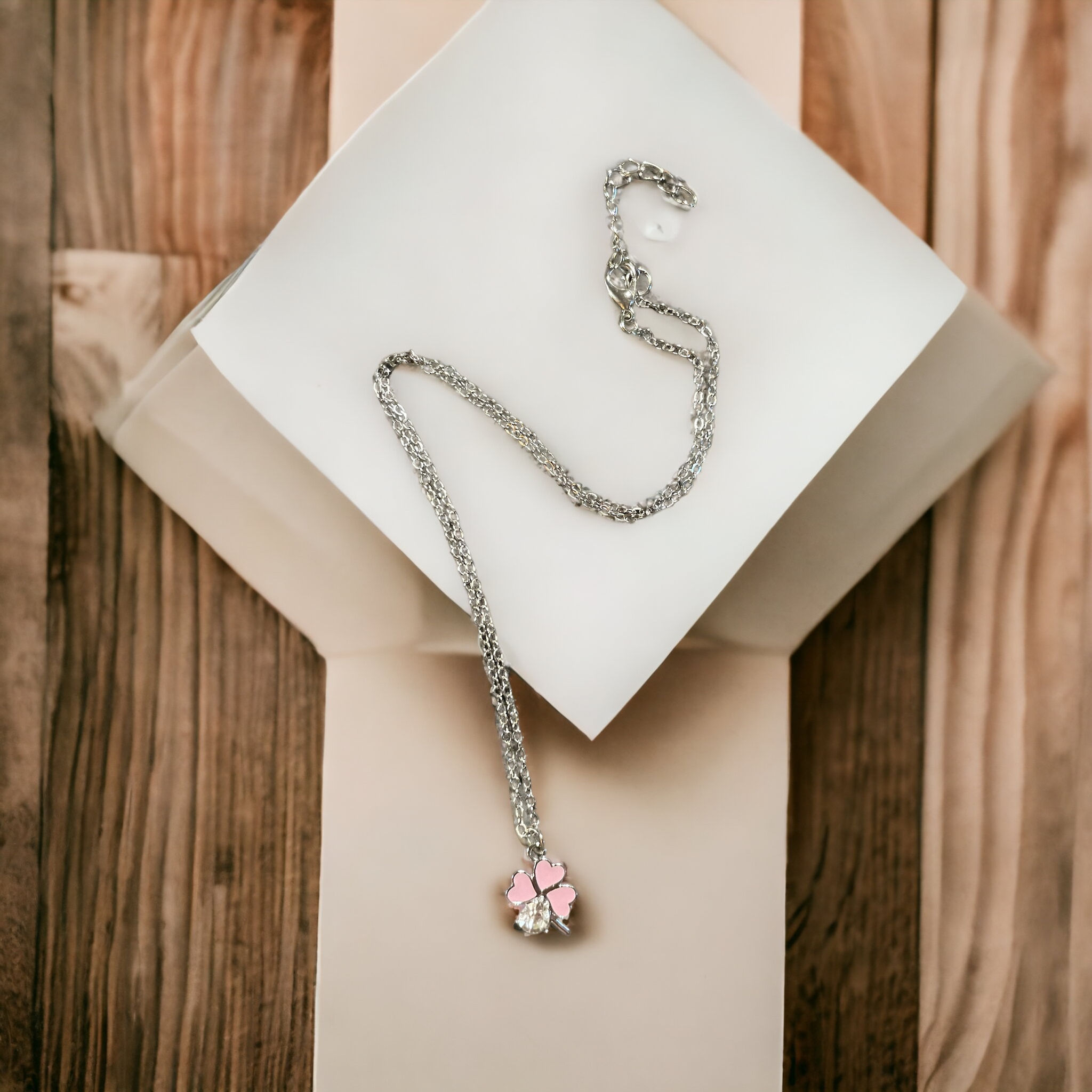 Pink Shamrock & Rhinestone Pendant