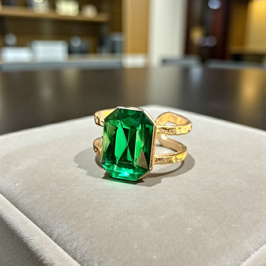 Thumbnail: Large Single Emerald Green/Emerald Cut Cuff Ring