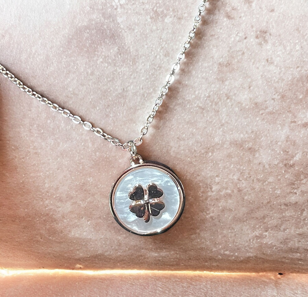 Thumbnail: Mother of Pearl Backed Four Leaf Clover Necklace