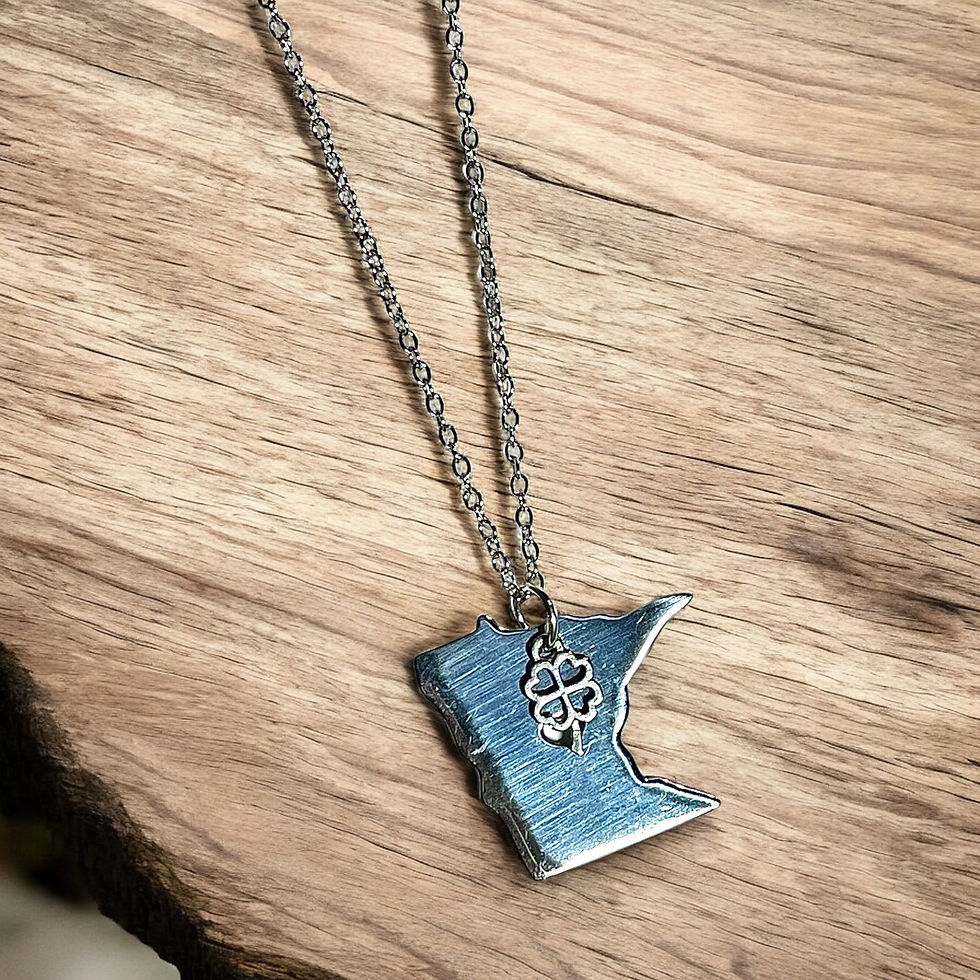 Thumbnail: Small Silver 4 Leaf Clover MN Heart Necklace