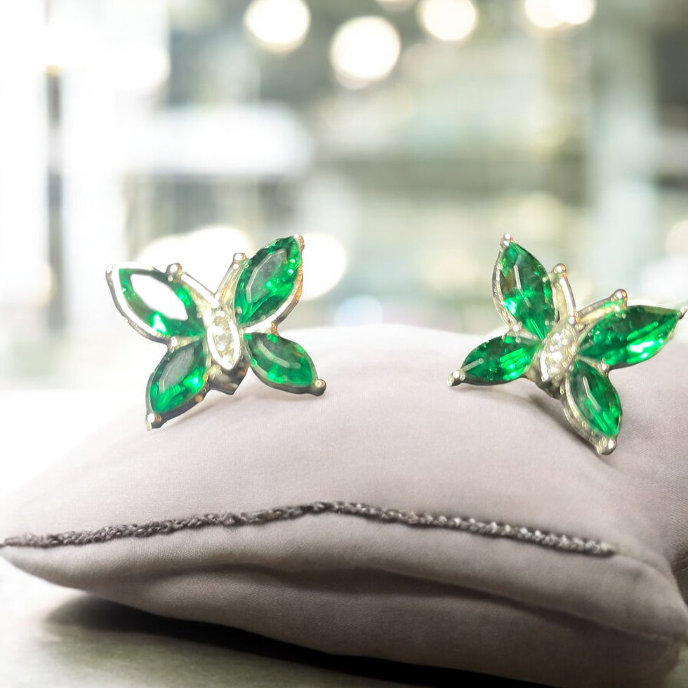 Thumbnail: Green Rhinestone Butterfly Stud Earrings