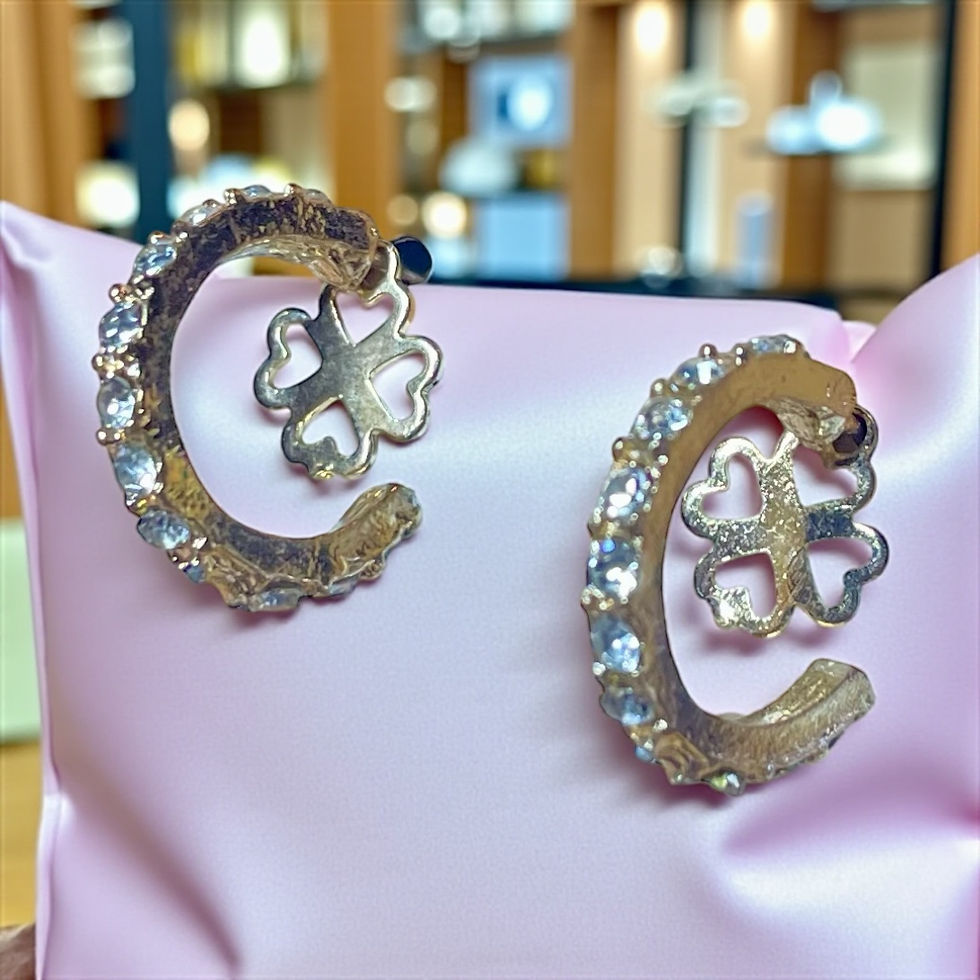 Thumbnail: Rhinestone Hoop Earrings with Peekaboo Four Leaf Clover
