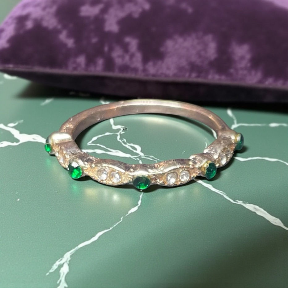 Thumbnail: Rose Gold Dainty white & green stone band