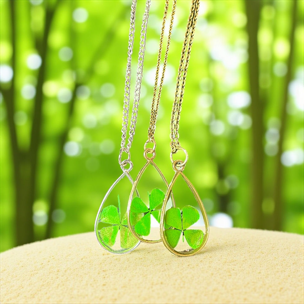 Thumbnail: Real 4-Leaf Clover Necklaces-Teardrop