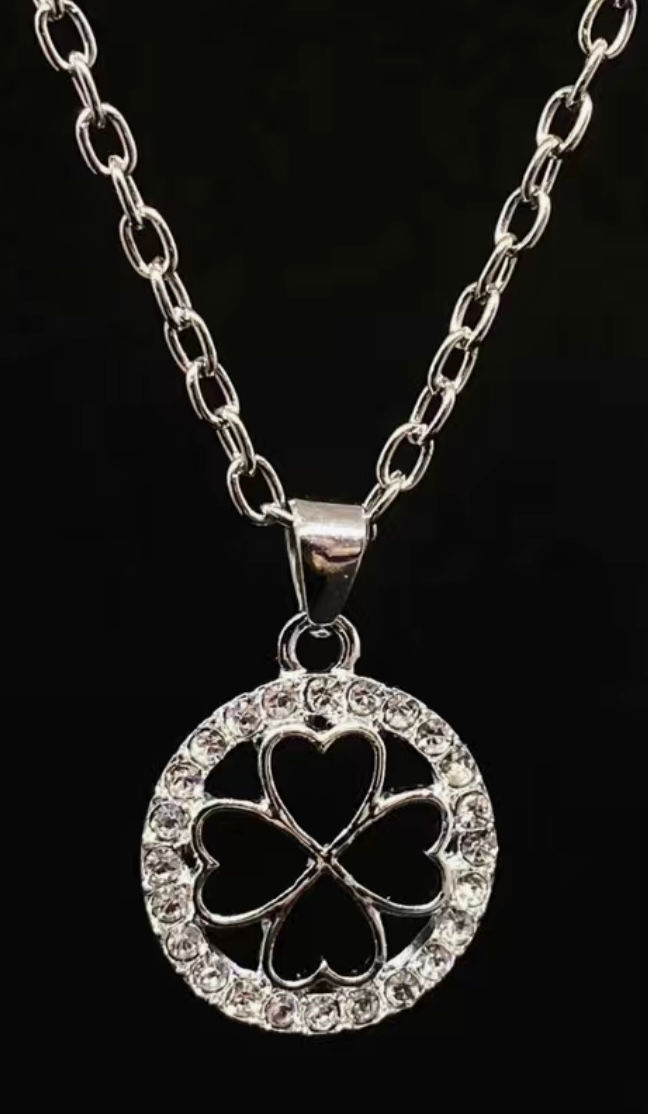 Thumbnail: Silver Rhinestone Halo Shamrock Necklace