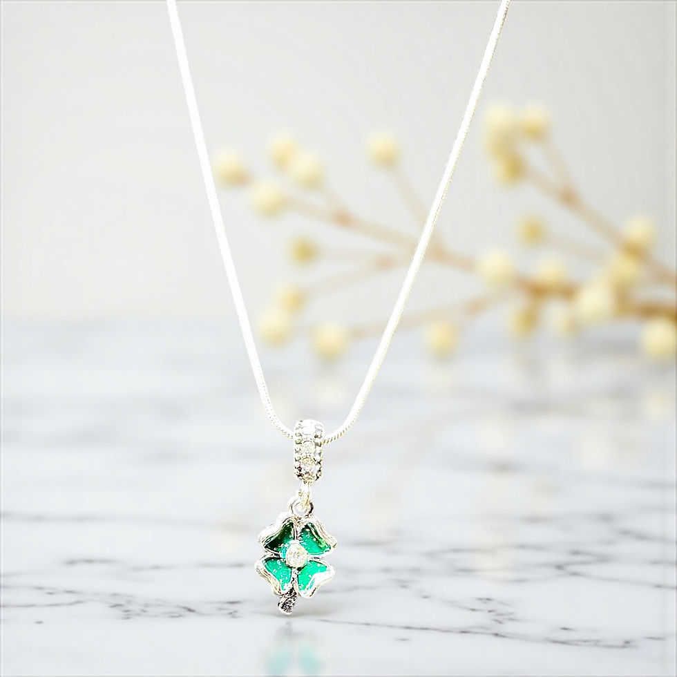 Thumbnail: Petite Green & White Rhinestone Four Leaf Clover Necklace