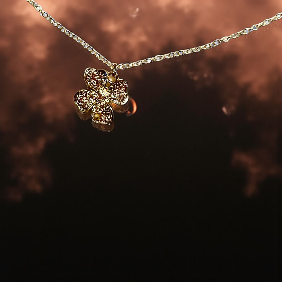 Thumbnail: Delicate Rhinestone & Rose Gold Four Leaf Clover Necklace