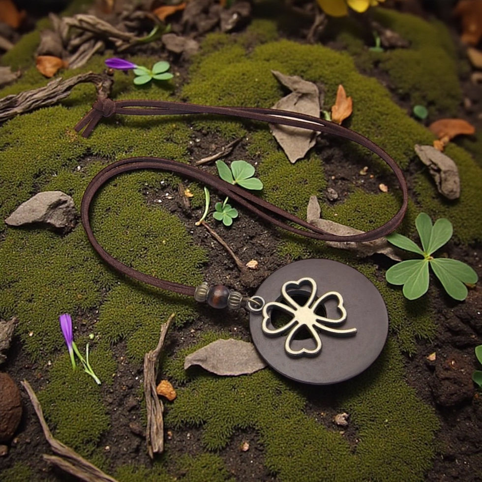 Thumbnail: Leather, Earthy Cutout & Bonze Clover Pendant