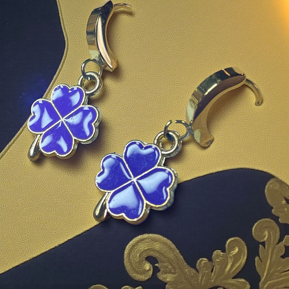 Thumbnail: Purple 4-leaf clover Dangle Earrings