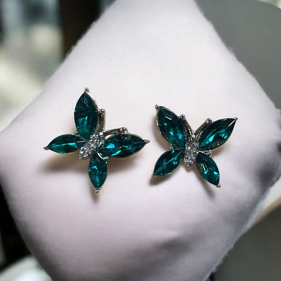 Thumbnail: Green Rhinestone Butterfly Stud Earrings