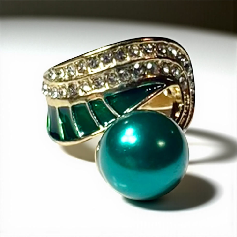 Thumbnail: Large Faux Teal Pearl with Green Lacquer and White Stone Accents