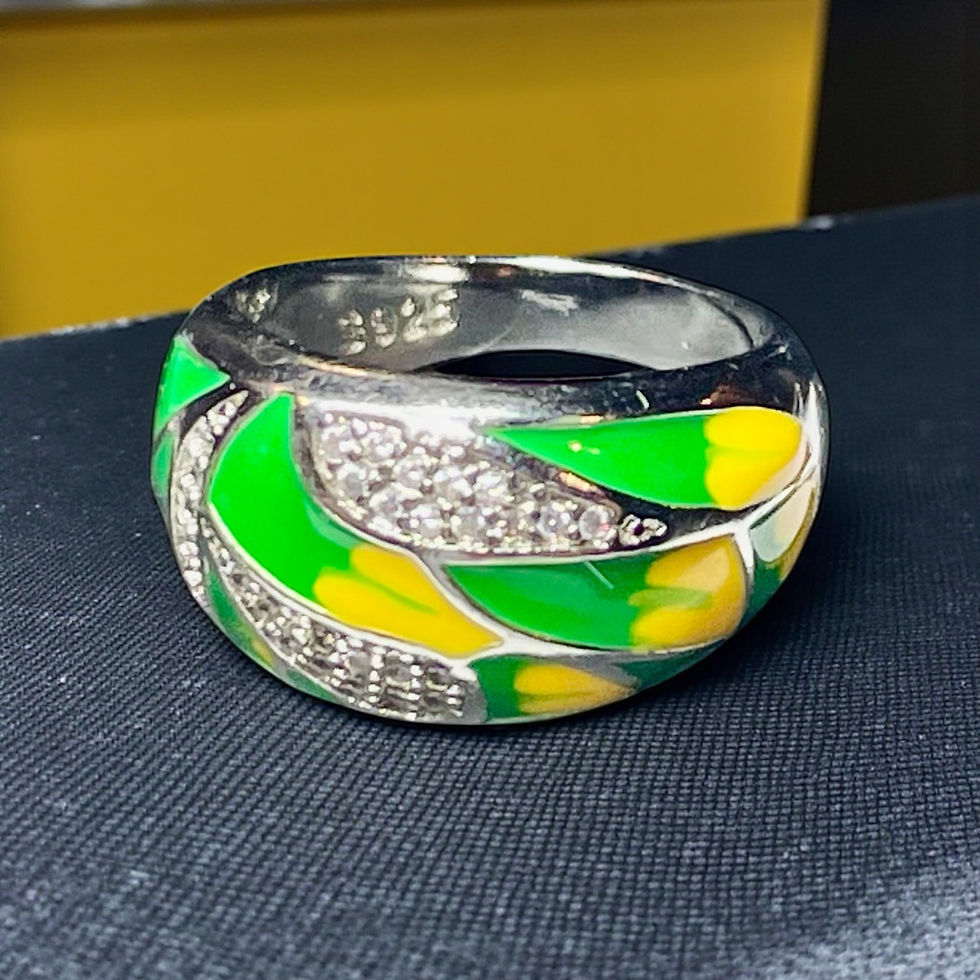 Thumbnail: Yellow and Green Acrylic design Art ring with white Stone Accents