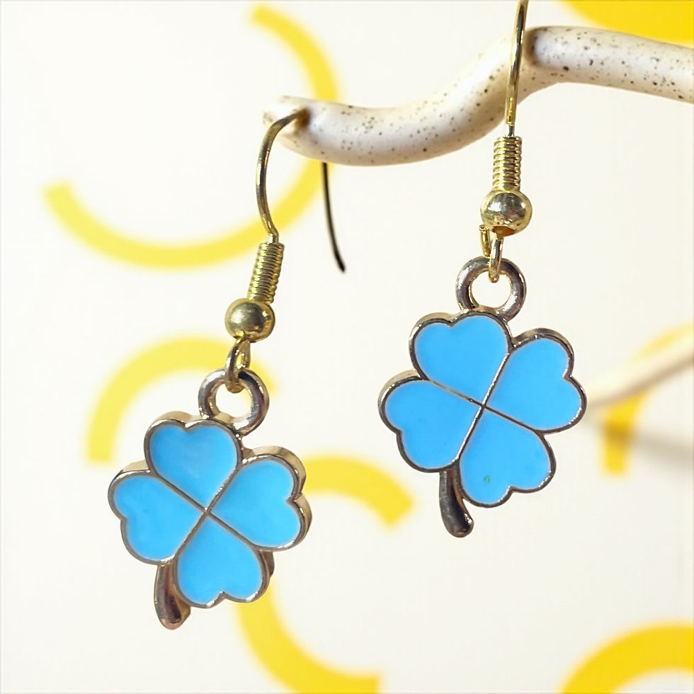 Thumbnail: Light Blue 4-leaf clover Dangle Earrings