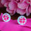 Thumbnail: Pink 4-Leaf Clover Mini Cabochon Stud Earrings 