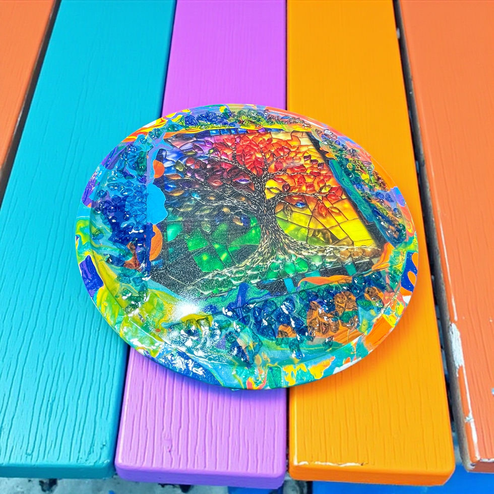 Thumbnail: Rainbow Paint Pour + Crushed Glass Tree of Life Lazy Susan 