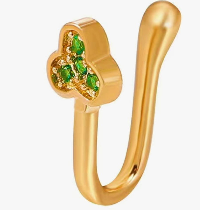 Thumbnail: Shamrock Green Rhinestone Nose Ring Cuff