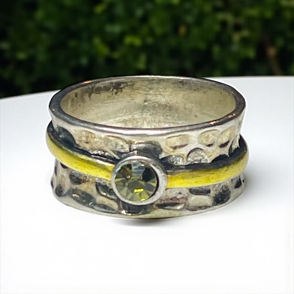 Thumbnail: Two tone hammer texture light green stone ring