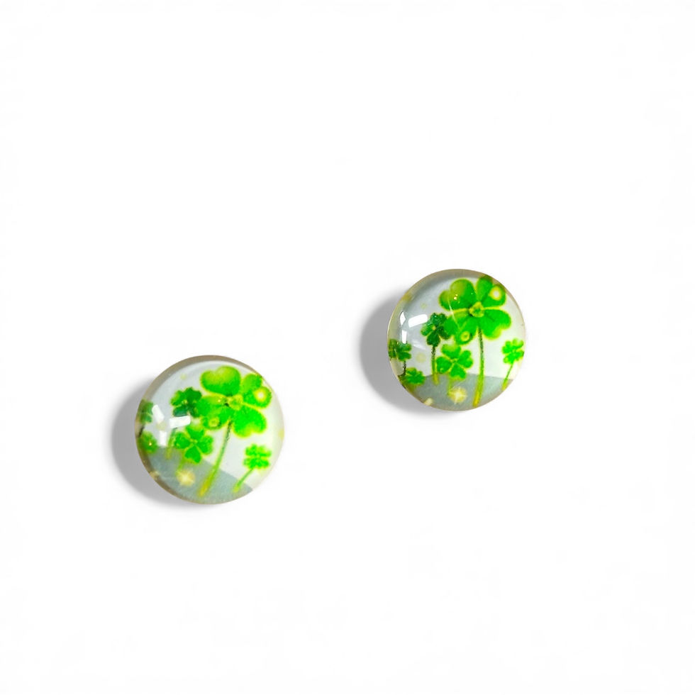 Thumbnail: Silver & Gold detail Four Leaf Clover Mini Cabochon Stud Earrings