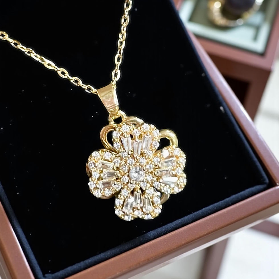 Thumbnail: Baguette Rhinestone & Gold Fidget Spinner Four Leaf Clover Necklace
