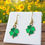 Thumbnail: Two-tone Green 4-leaf clover Dangle Earrings