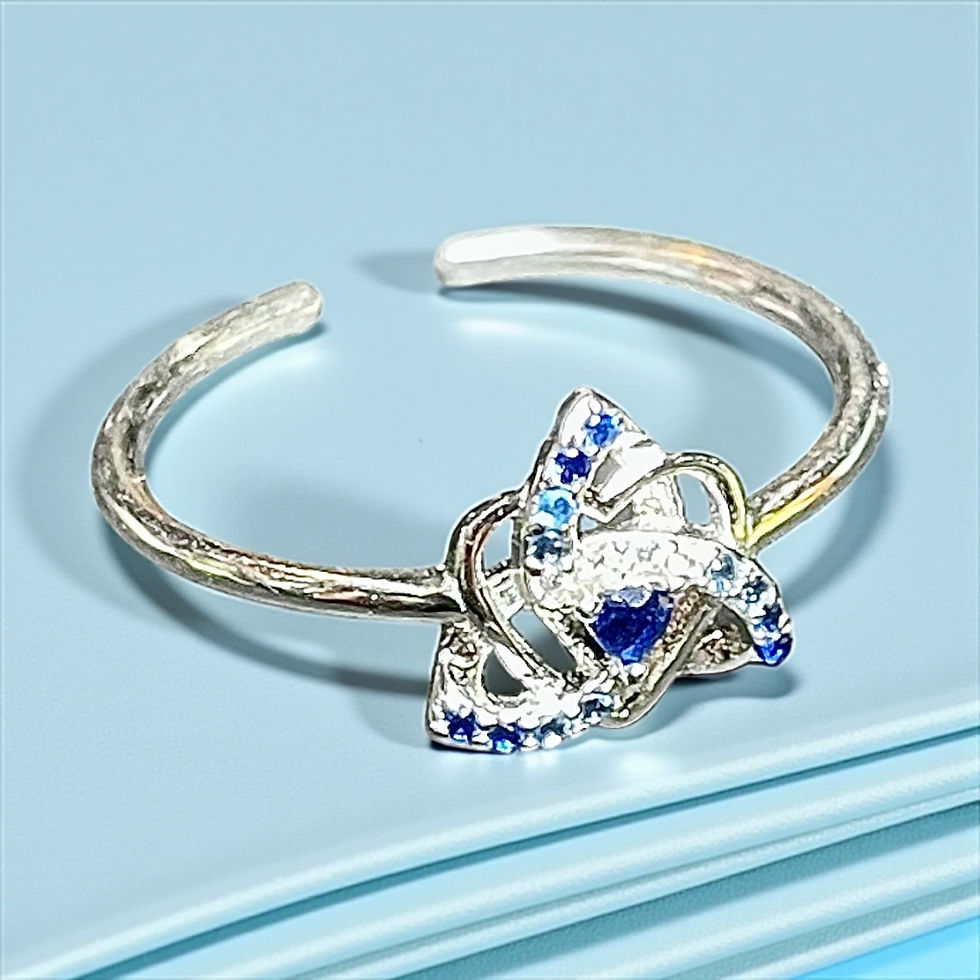 Thumbnail: Blue Rhinestone Heart & Triquetra Ring