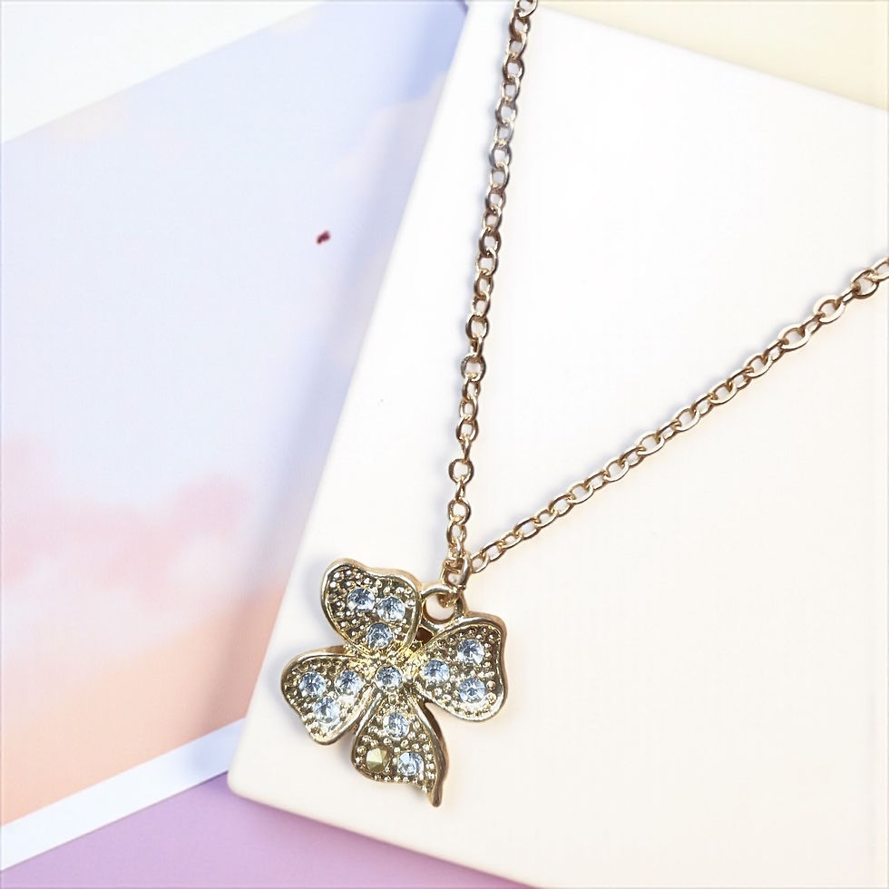 Thumbnail: Delicate Rhinestone & Rose Gold Four Leaf Clover Necklace