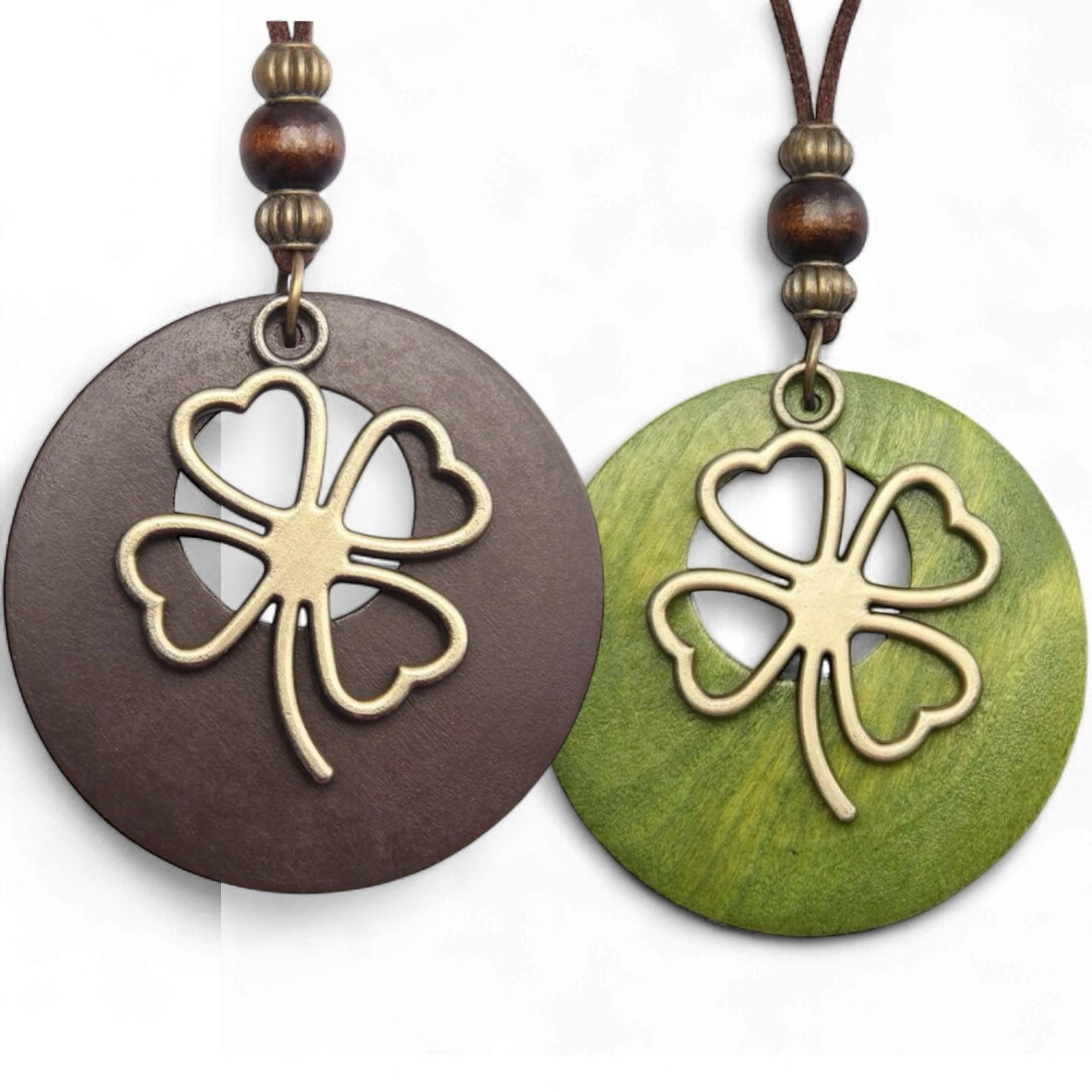Leather, Earthy Cutout & Bonze Clover Pendant