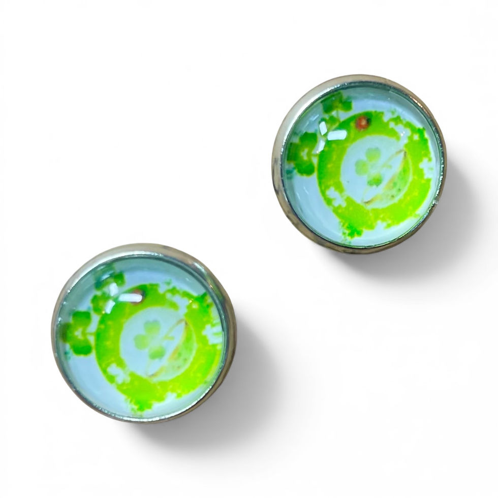 Thumbnail: Horseshoe & 4-Leaf Clover Mini Cabochon Stud Earrings