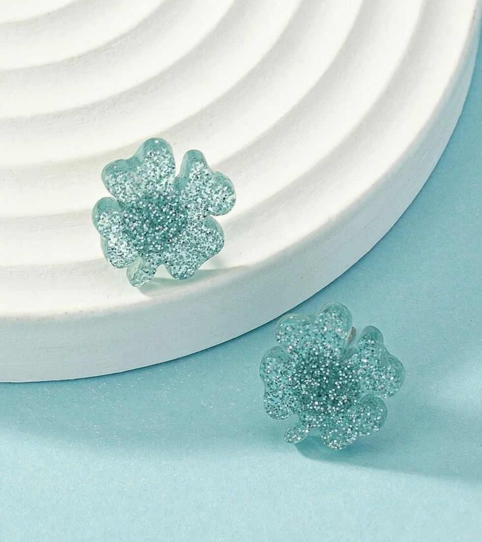 Thumbnail: Blingy Shamrock Stud Earrings - Light Blue