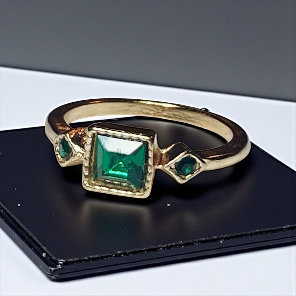 Thumbnail: Three Stone Emerald Green Square Center Stone Ring