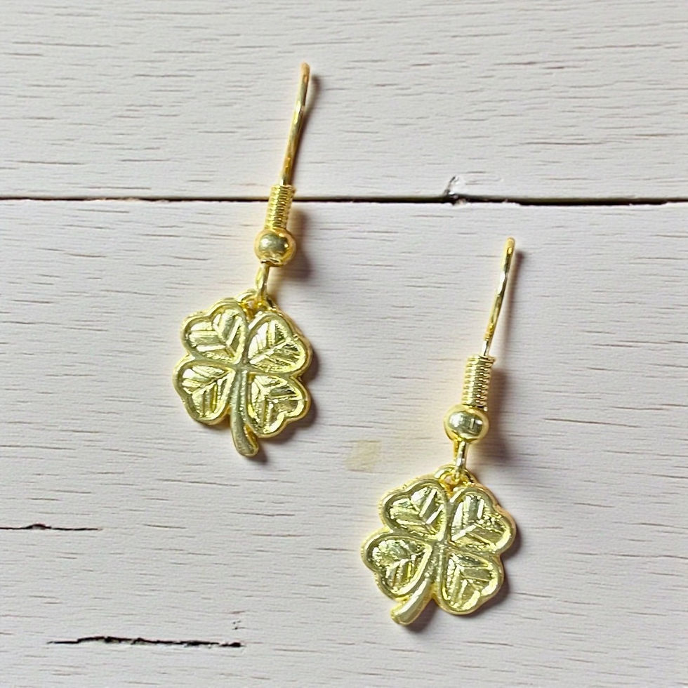 Thumbnail: Etched Golden Four Leaf Clover Dangle Earrings