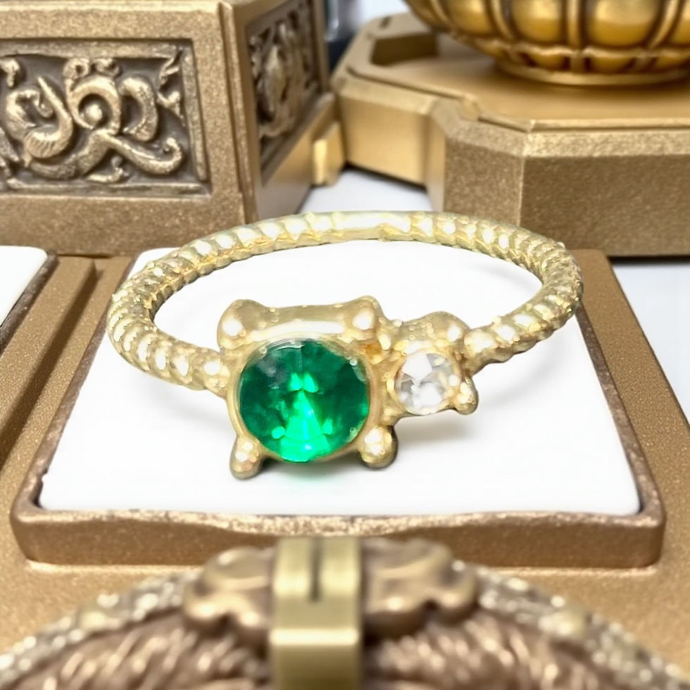 Thumbnail: Round Green and Accent White Stone Golden Ring