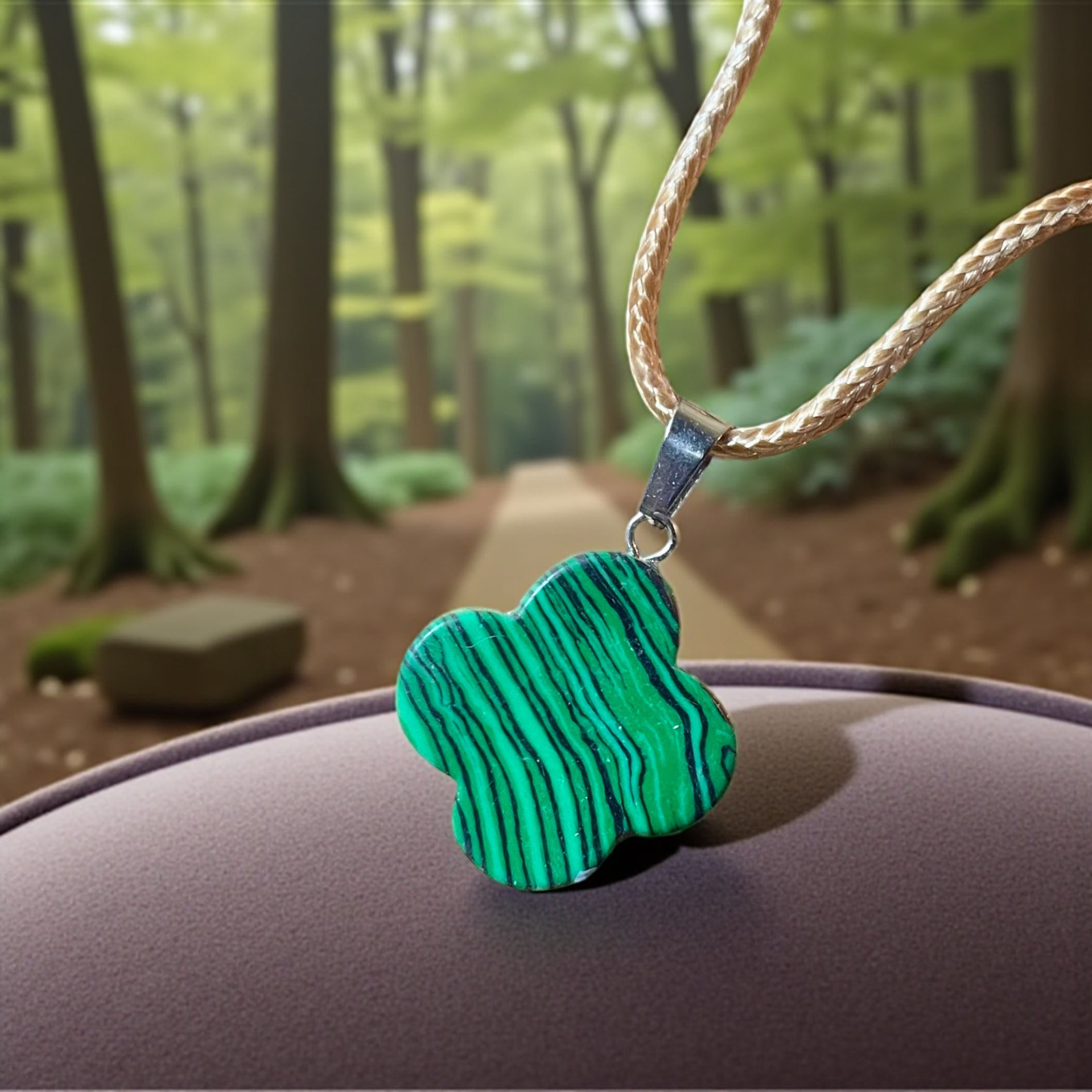 Faux Malachite Modern Four Leaf Clover Silhouette Necklace