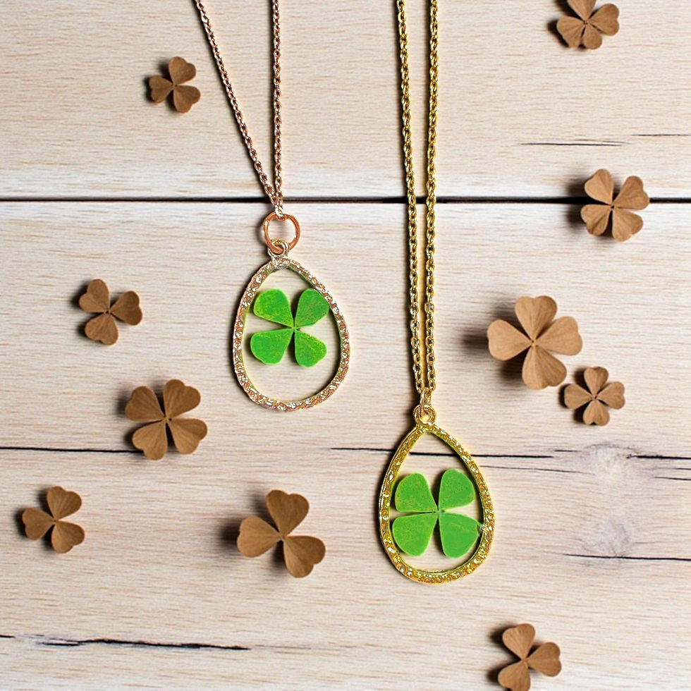 Thumbnail: Real 4-Leaf Clover Necklaces-Etched Teardrop
