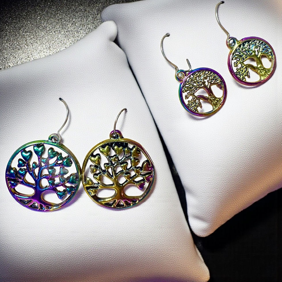 Thumbnail: Iridescent Metallic Golden Tree of Life Dangle Earrings