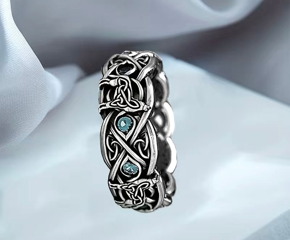 Thumbnail: Silver Celtic Knot & Teal Rhinestone Accent Band