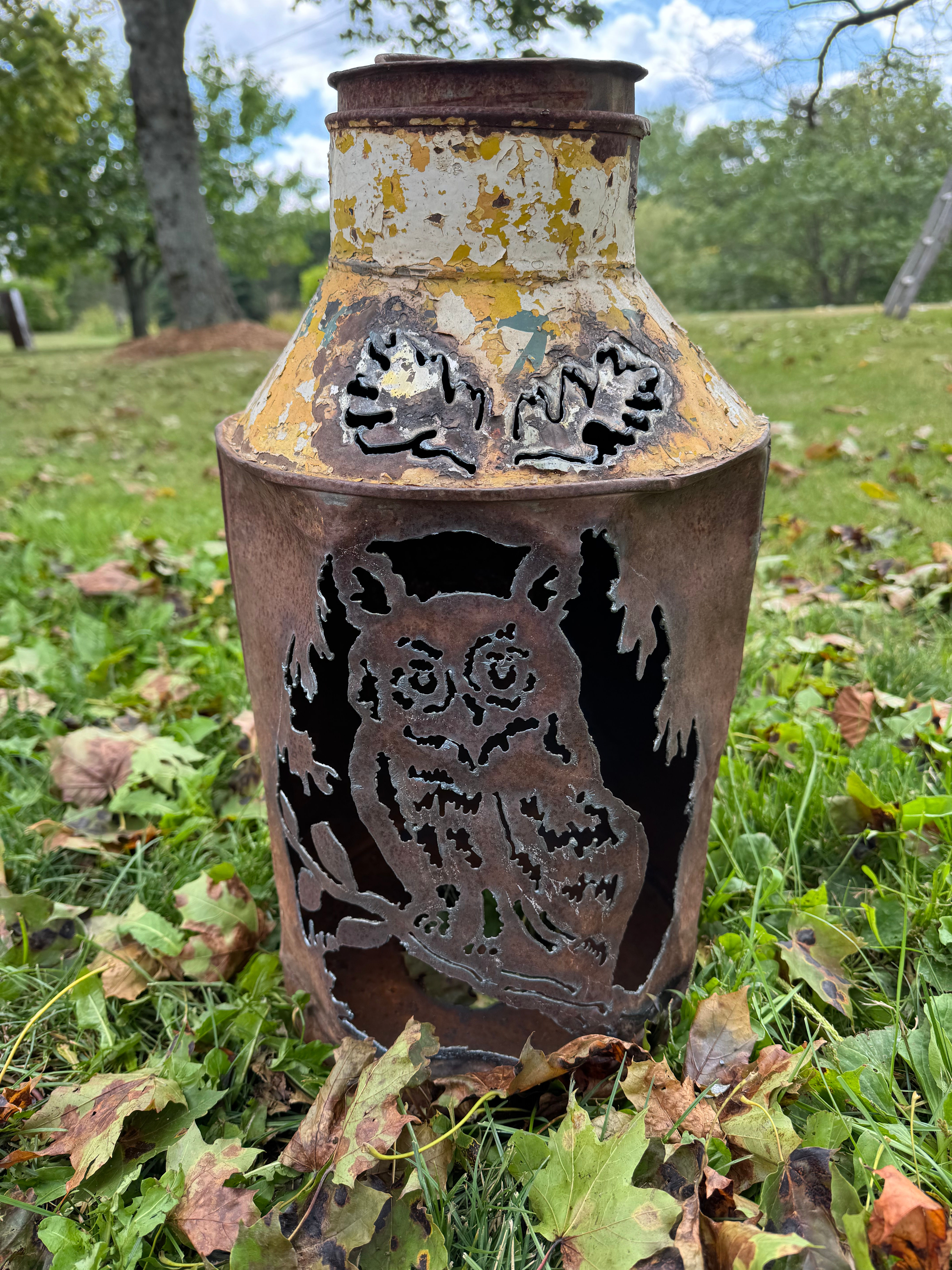Owl cream can luminary