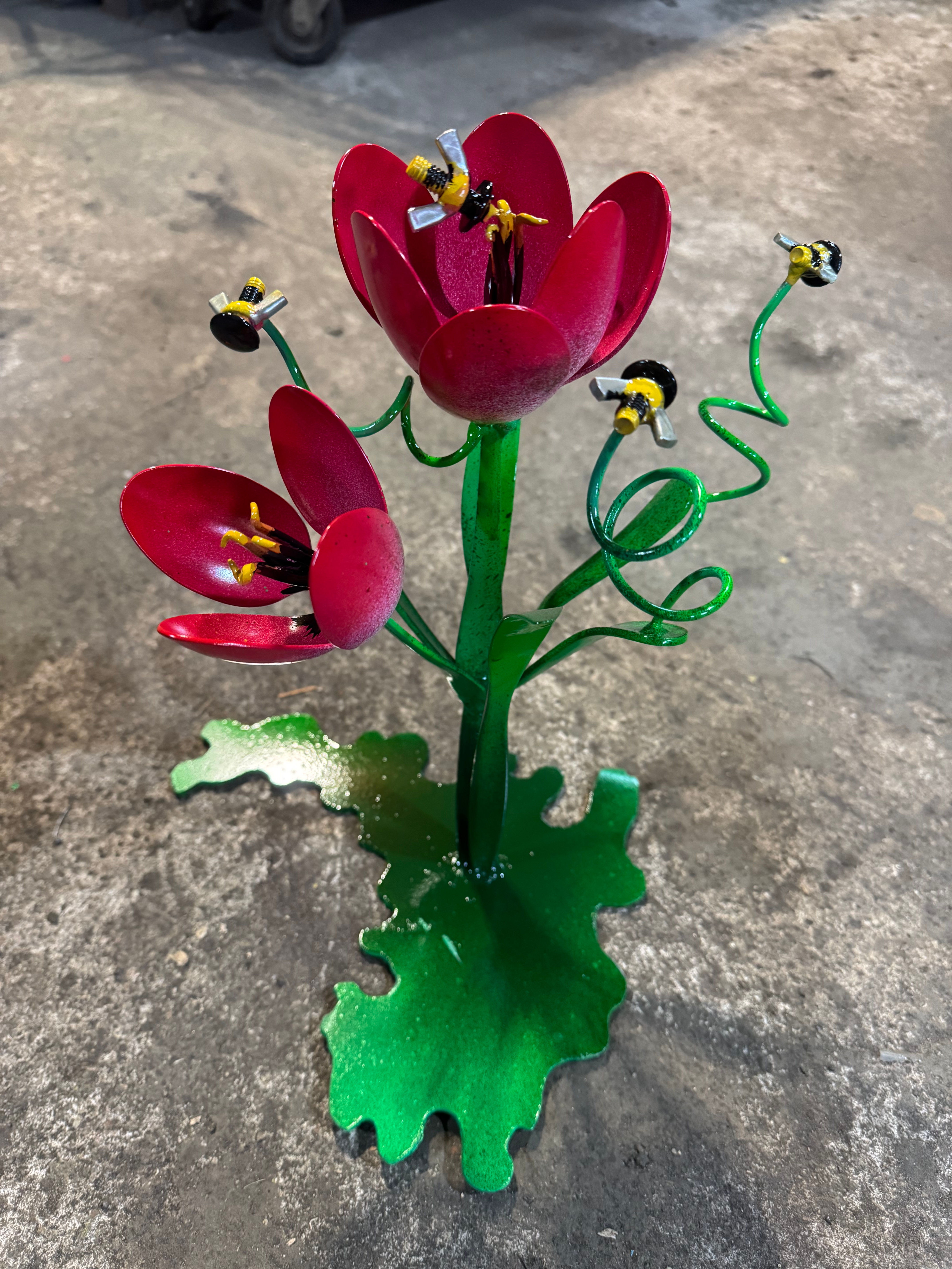 Pink tulips and bees 13” tall 