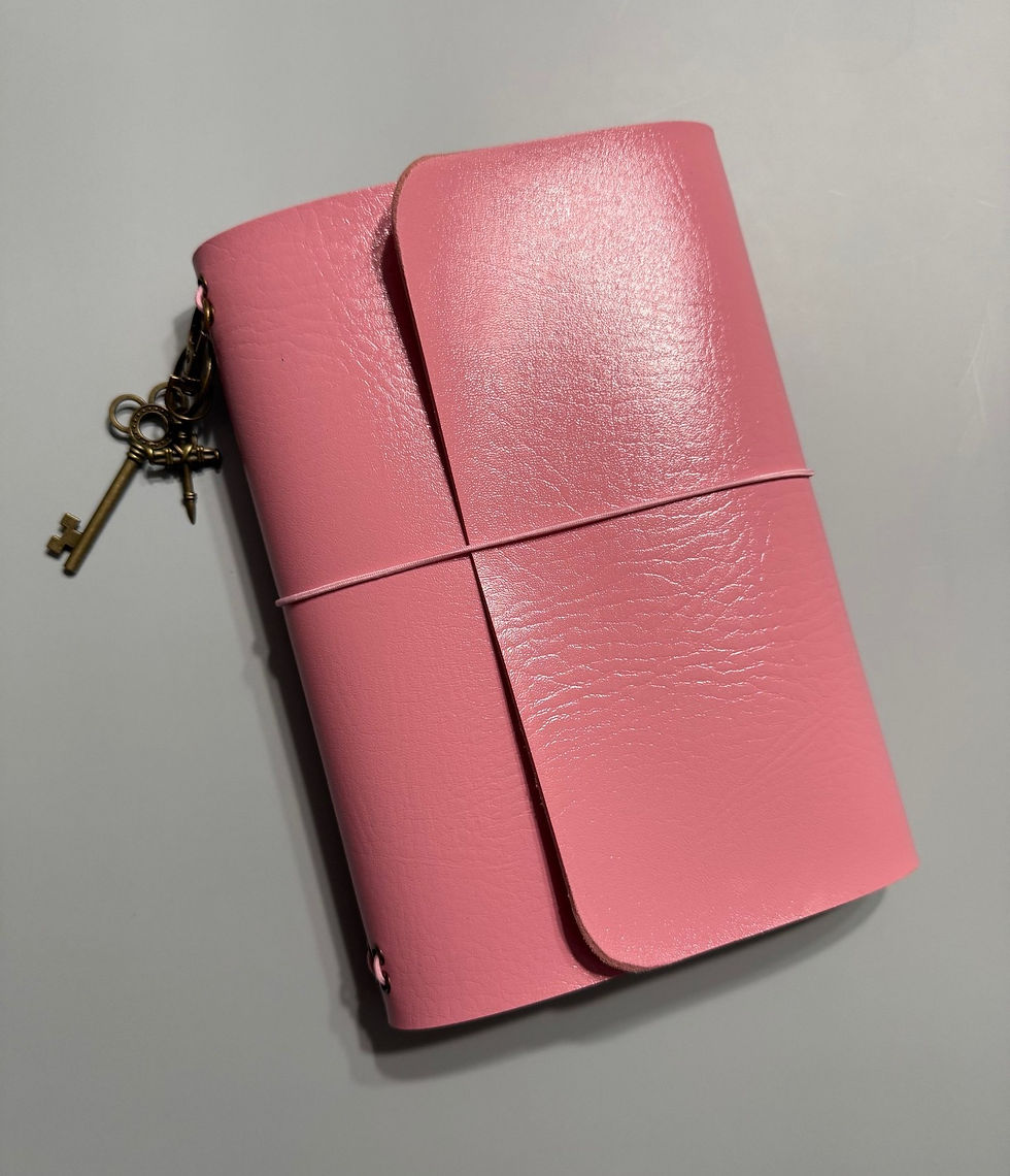 Handmade A5 "Faux Leather" Pink Tri-fold Notebook Cover (+charms, journals)