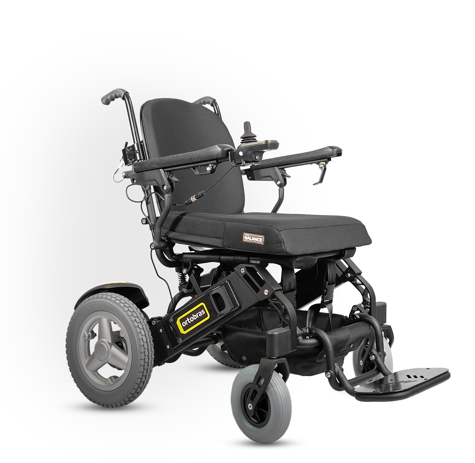Cadeira de rodas motorizada modelo E20 com design compacto e rodas traseiras grandes para maior tração.