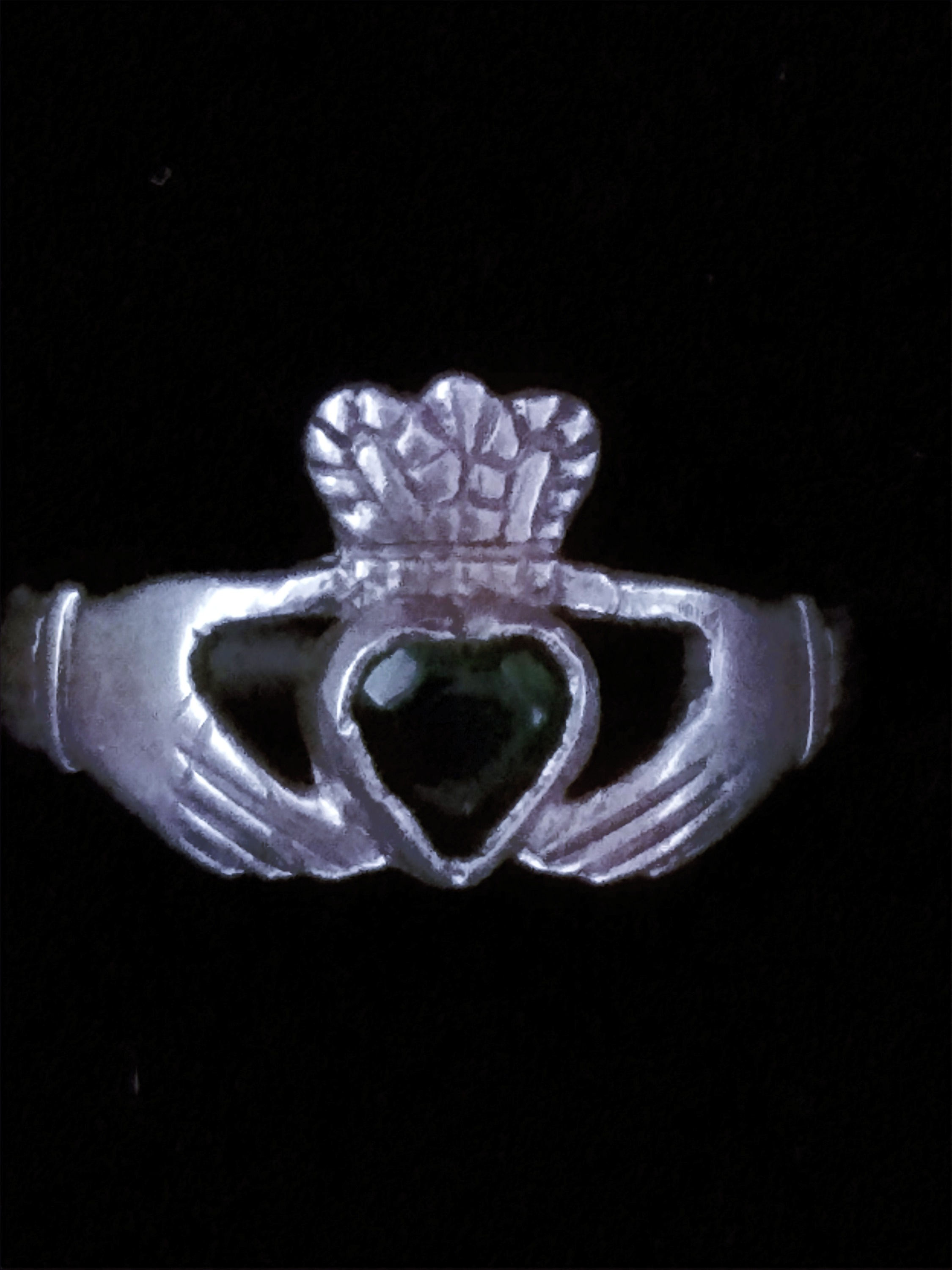Claddagh Ring with a Green Heart and a Braided Band