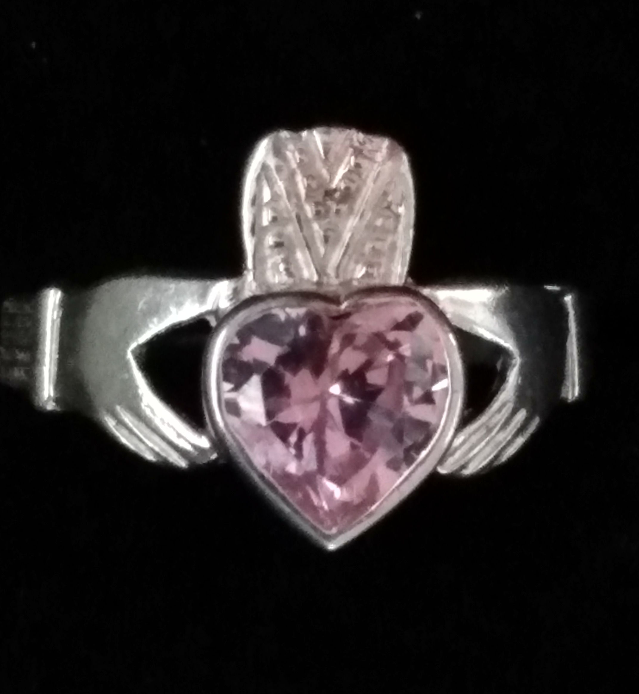 Claddagh Ring with a Pink Chrystal Heart