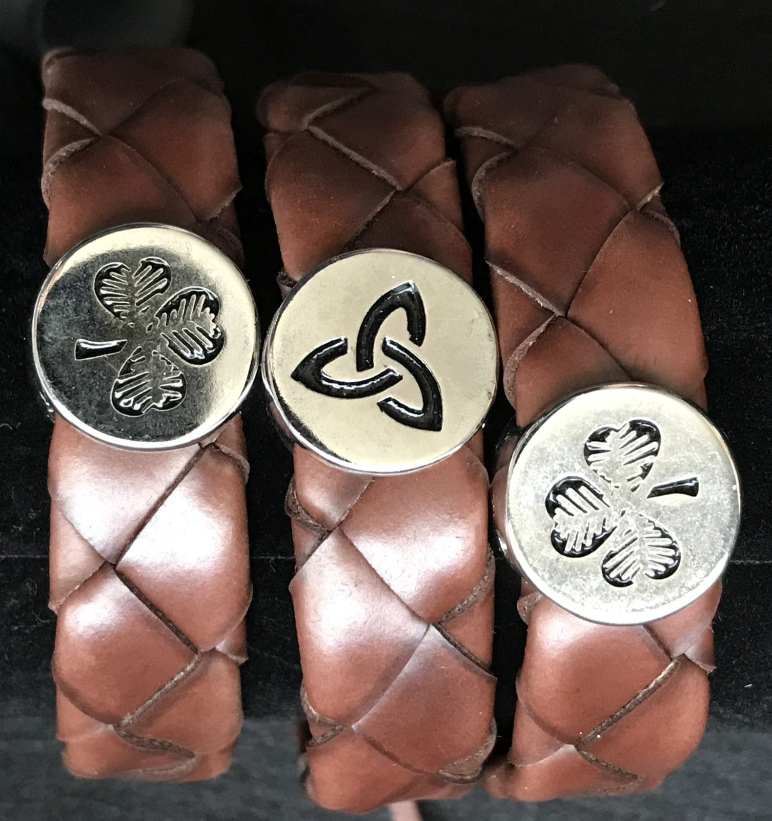 Large Weaved Leather Wristbands with Irish Symbols