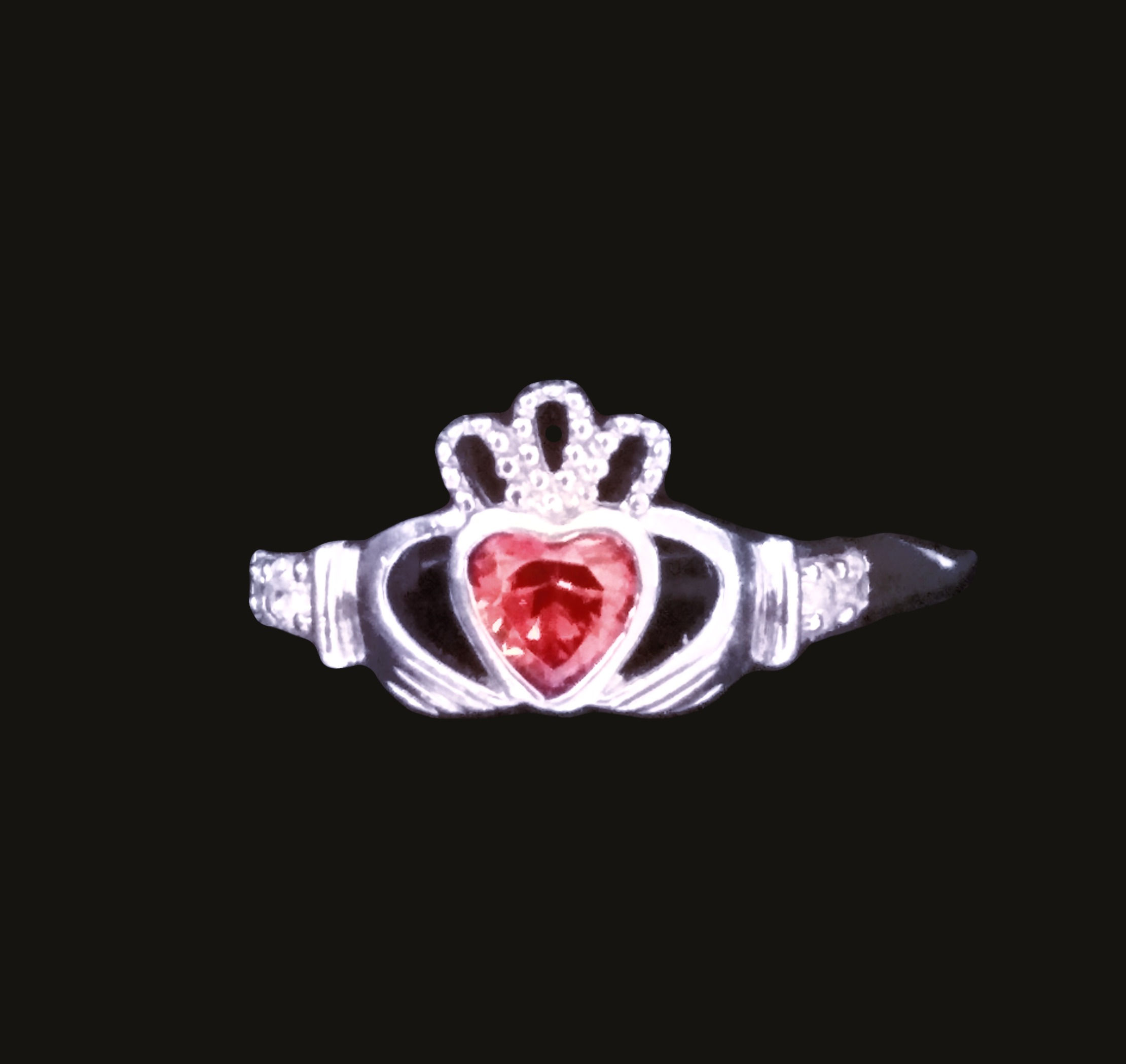 Claddagh Ring with a Red Chrystal Heart